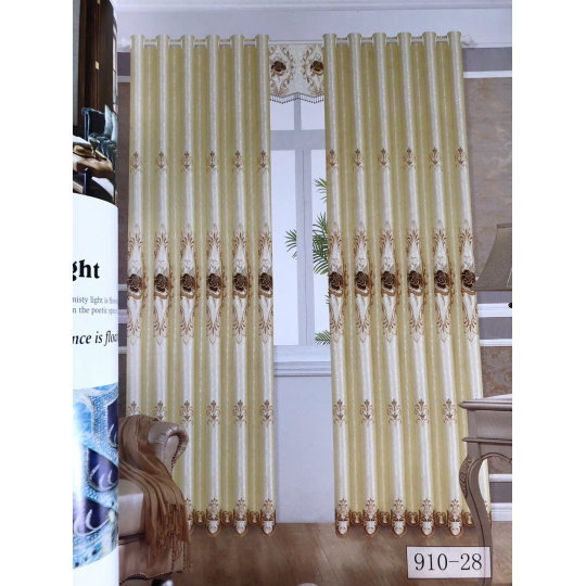 R&egrave;m vải th&ecirc;u cao cấp chống nắng họa tiết d&agrave;i xen kẽ v&agrave;ng gold